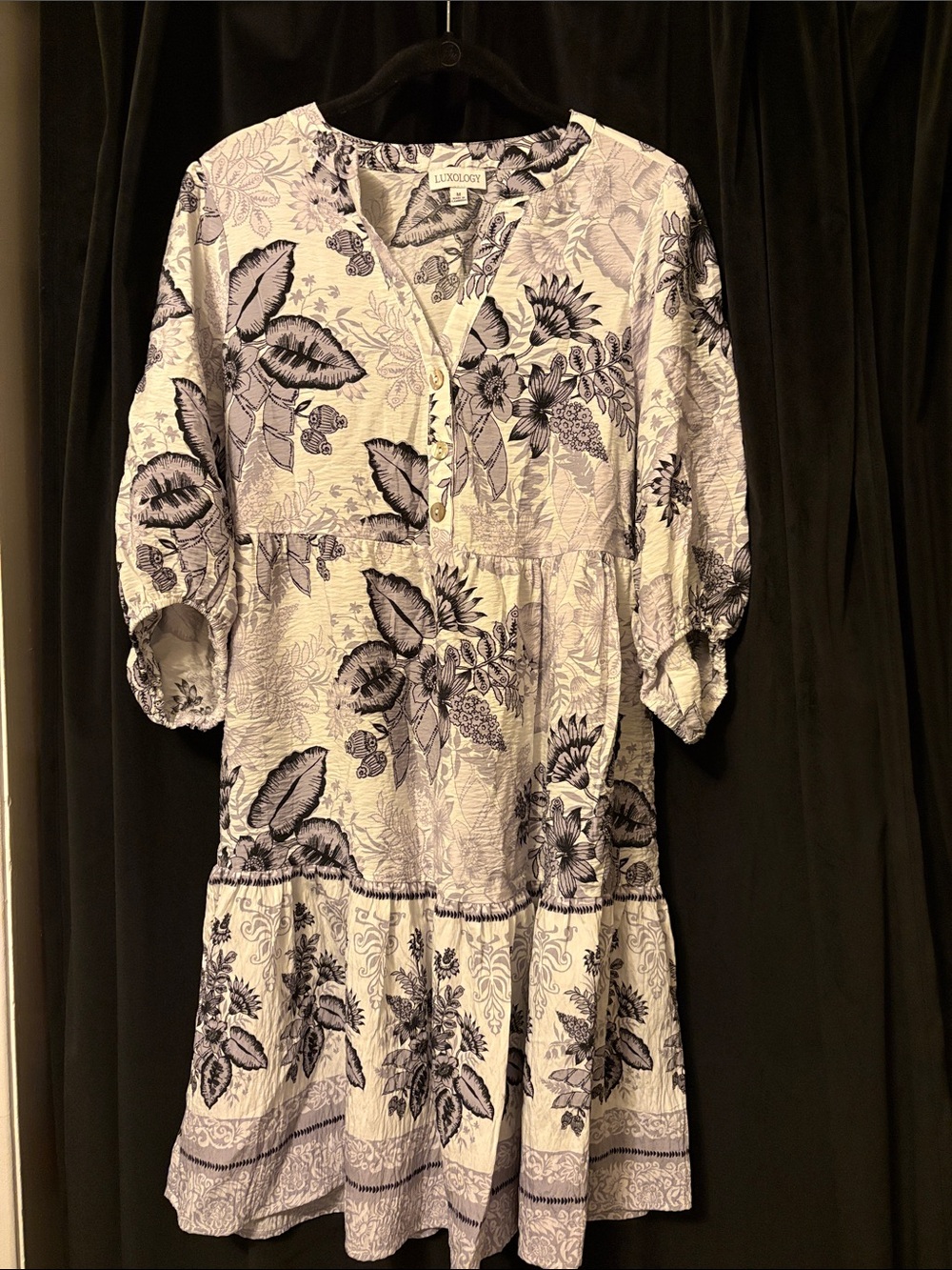 Luxology White Dress with Purple Floral Print